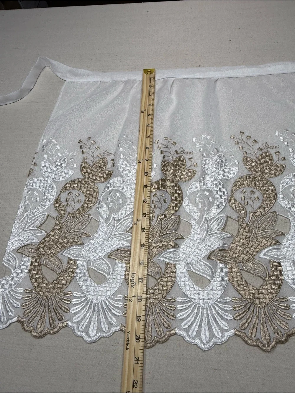 Elegant White & Champagne Embroidered Lace Tie-Waist Apron Skirt